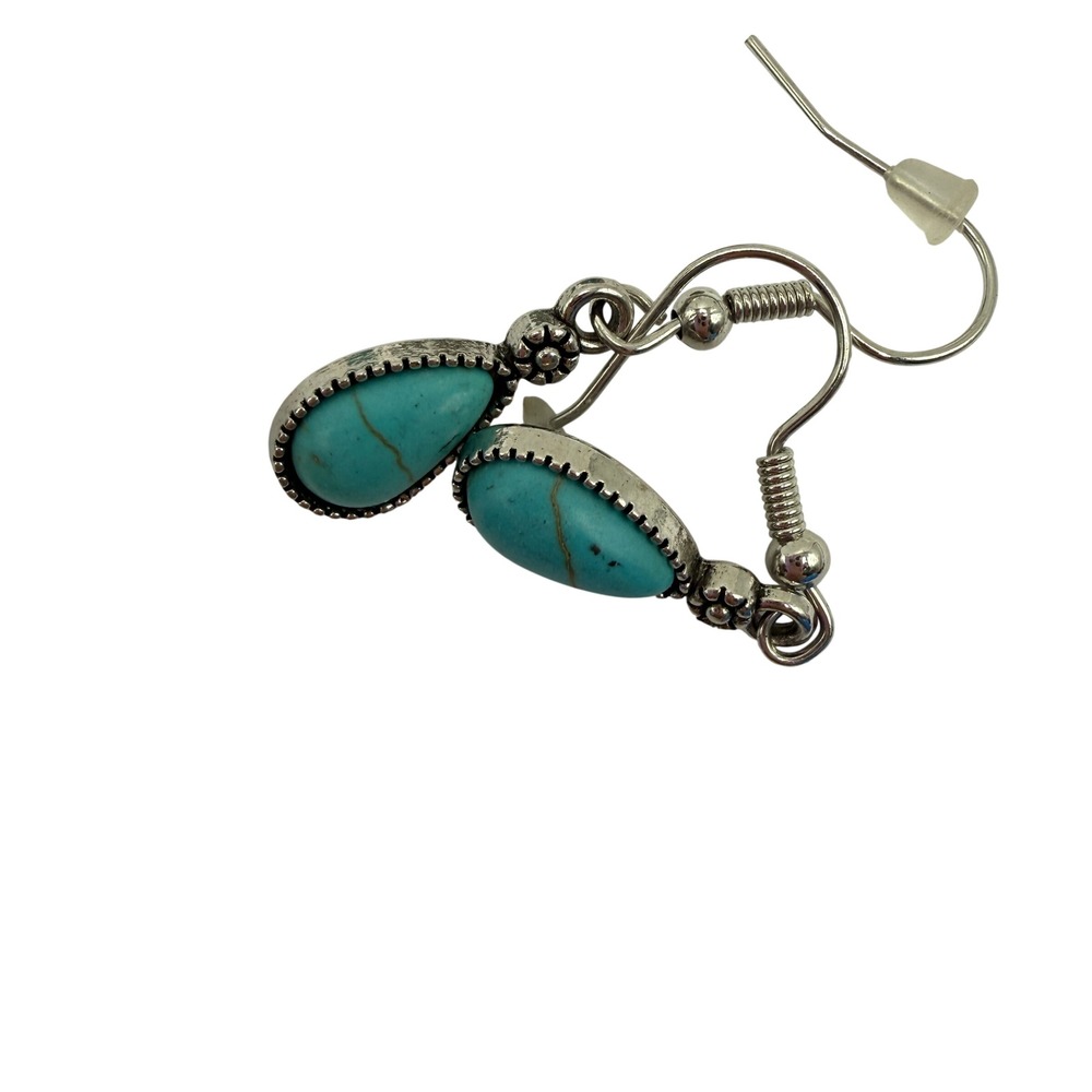 Boho Coastal Silver Tone Beaded Earrings Lot of 6 — Turquoise Blue Dangle - Picture 6 of 10